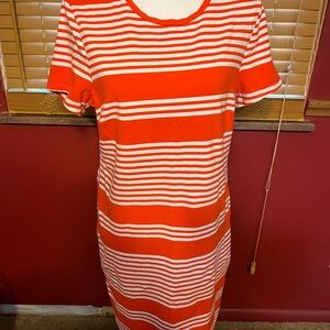 Striped Orange and White T-Shirt Dress